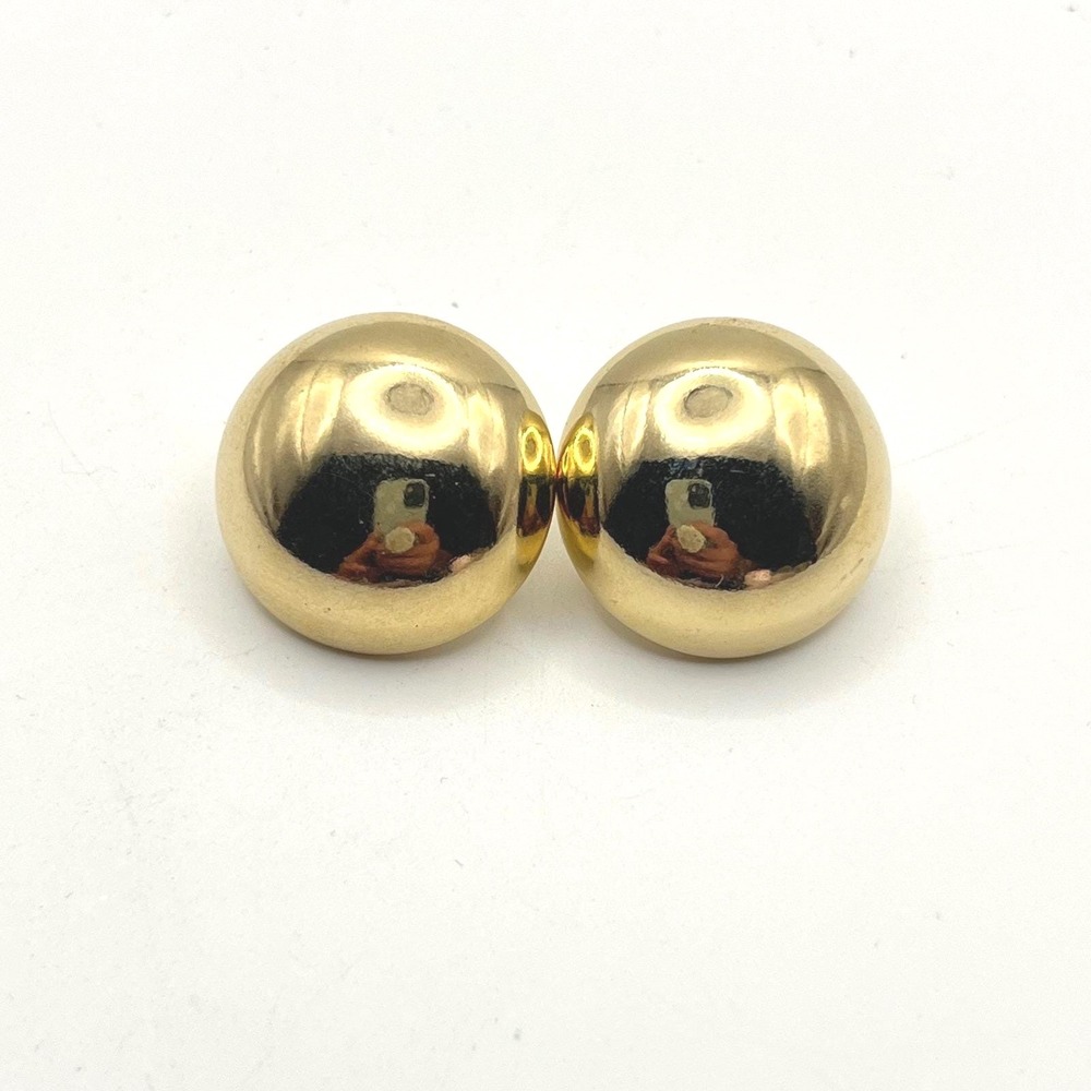 Vintage Gold Tone Domed Button Stud Earrings Chunky Circular High Shine 2.5cm